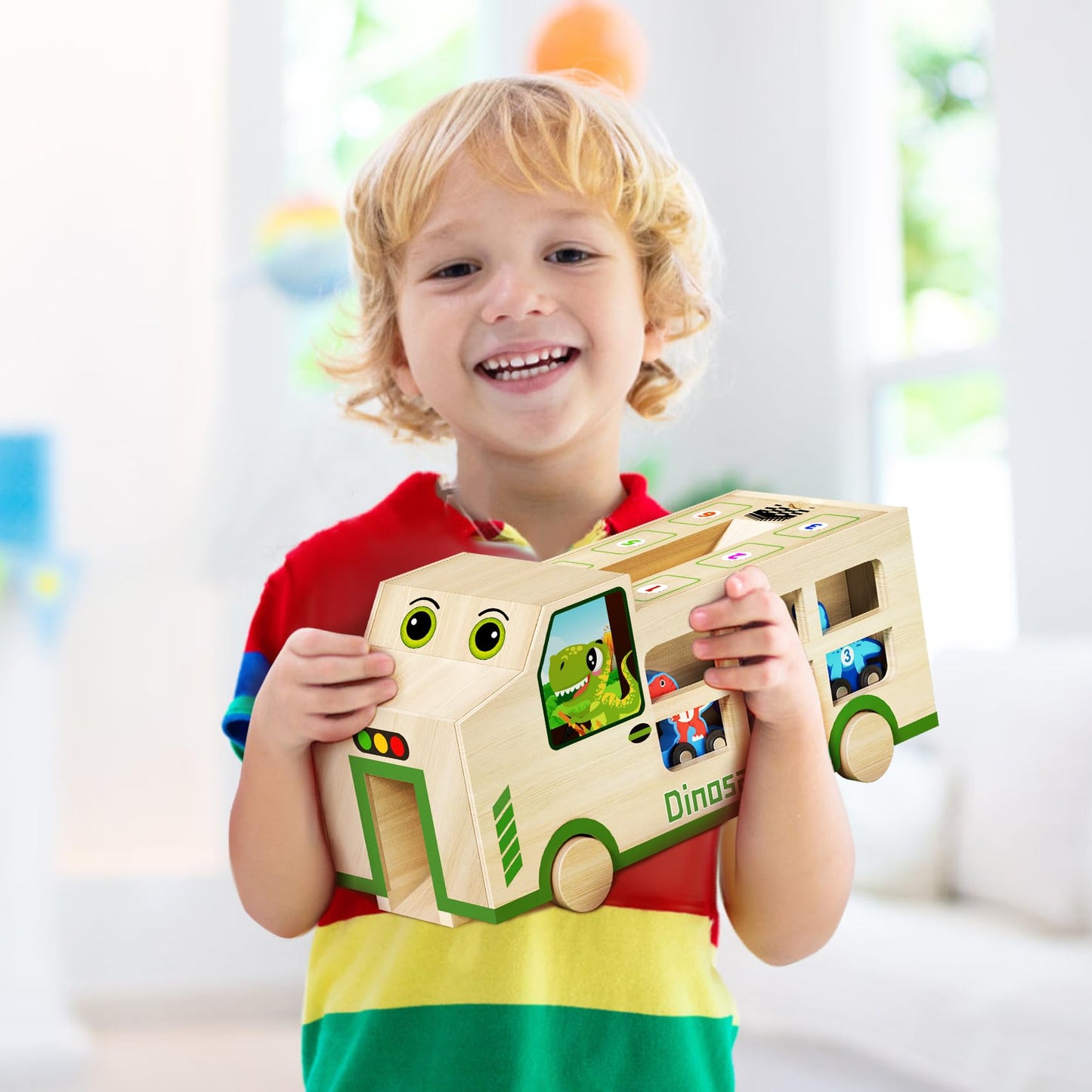 GJZZ Wooden Dinosaur Truck & 10 Magnetic Wooden Dinosaur Train Set