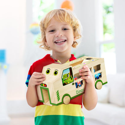 GJZZ Wooden Dinosaur Truck & 10 Magnetic Wooden Dinosaur Train Set