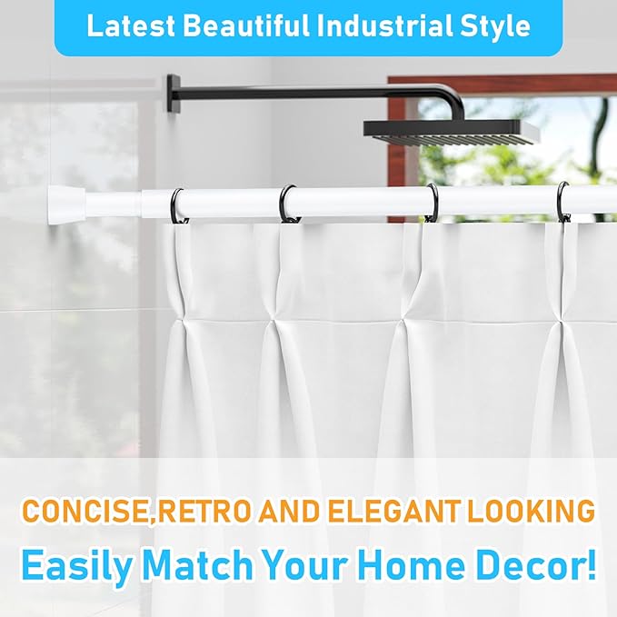MEXAU Shower Curtain Rod 45-77 Inch White Shower Rod 7/8" Tension Curtain Rod Adjustable Curtain Rods No Drilling Shower Tension Rod Shower Curtain Tension Rod for Bathroom Windows Doorways