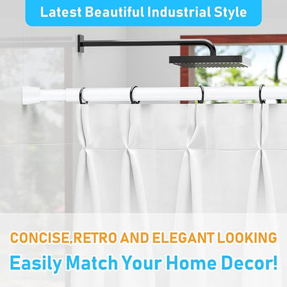 MEXAU Shower Curtain Rod 45-77 Inch White Shower Rod 7/8" Tension Curtain Rod Adjustable Curtain Rods No Drilling Shower Tension Rod Shower Curtain Tension Rod for Bathroom Windows Doorways