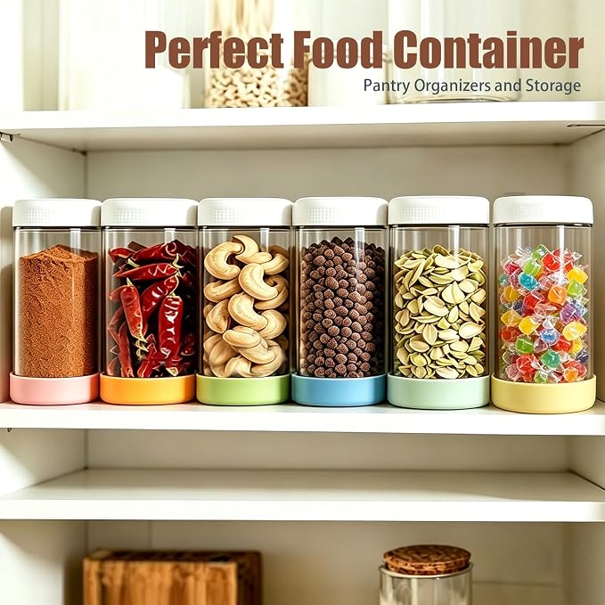 JohnBee 6-Pack 24 oz Glass Overnight Oats Containers with Airtight Lids and Silicone Sleeves - Wide Mouth Jars for Salad, Yogurt, pickles, Snacks, Spice & Sugar - Leakproof Glass Food Storage Jars