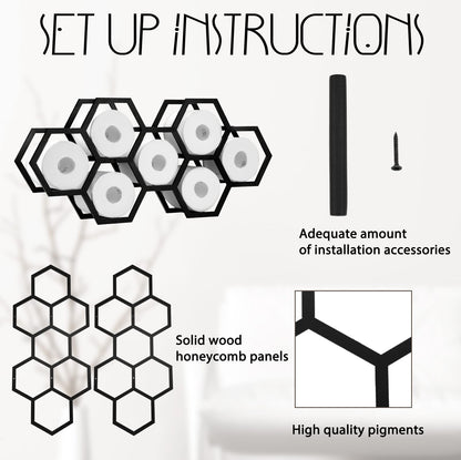 Beeveer Hold 7 Rolls Modern Floating Honeycomb Toilet Paper Holder Stand Modern Wooden Toilet Paper Storage Shelves for Tissue Honeycomb(Black)