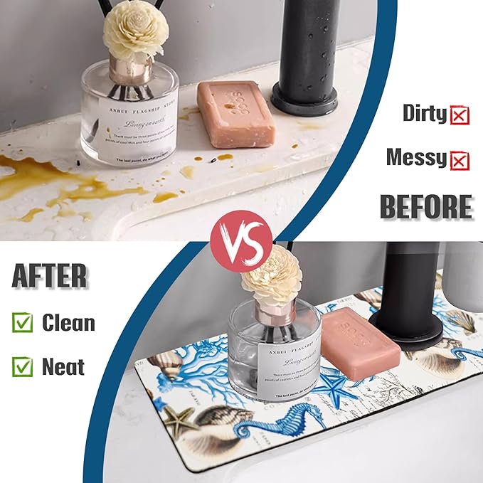 Sink Faucet Absorbing Mat, 2 Pack Drying Mat Around Faucet Sink Splash Guard