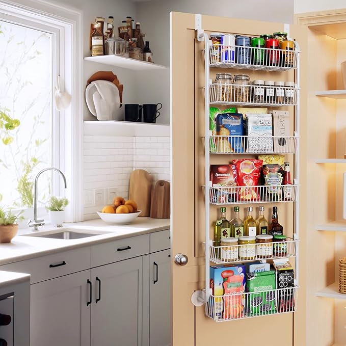 Delamu Large Over the Door Pantry Organizer, 6-Tier Metal Pantry Door