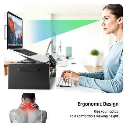 AFOOYO Adjustable Wood Laptop Stand, Ergonomic Height Angles Computer Holder Riser for Desk Compatible with Air, Pro, Dell, HP, Lenovo More 10-17.3" Laptops, Black