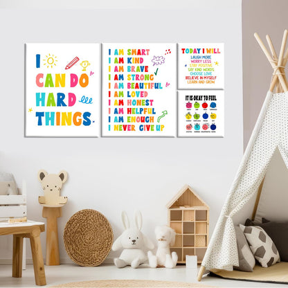 Kids Affirmation Wall Decor,Positive Daily Affirmations Wall Art Canvas Frame Poster Print for Kids Bedroom Nursery Classroom Playroom Psychological Counseling Office Wall Decor,Set of 6