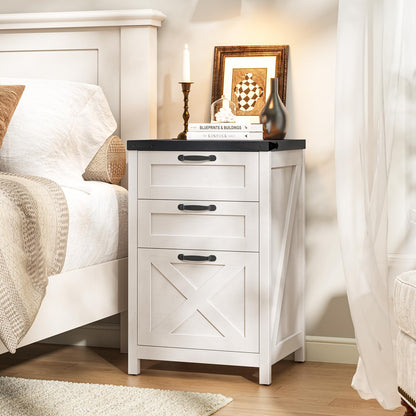 Halitaa 3 Drawer Small File Cabinet, Farmhouse Vertical Filing Cabinet Fits Letter and A4 Size, Under Desk Wooden File Cabinets for Home Office, Printer Stand, White and Black