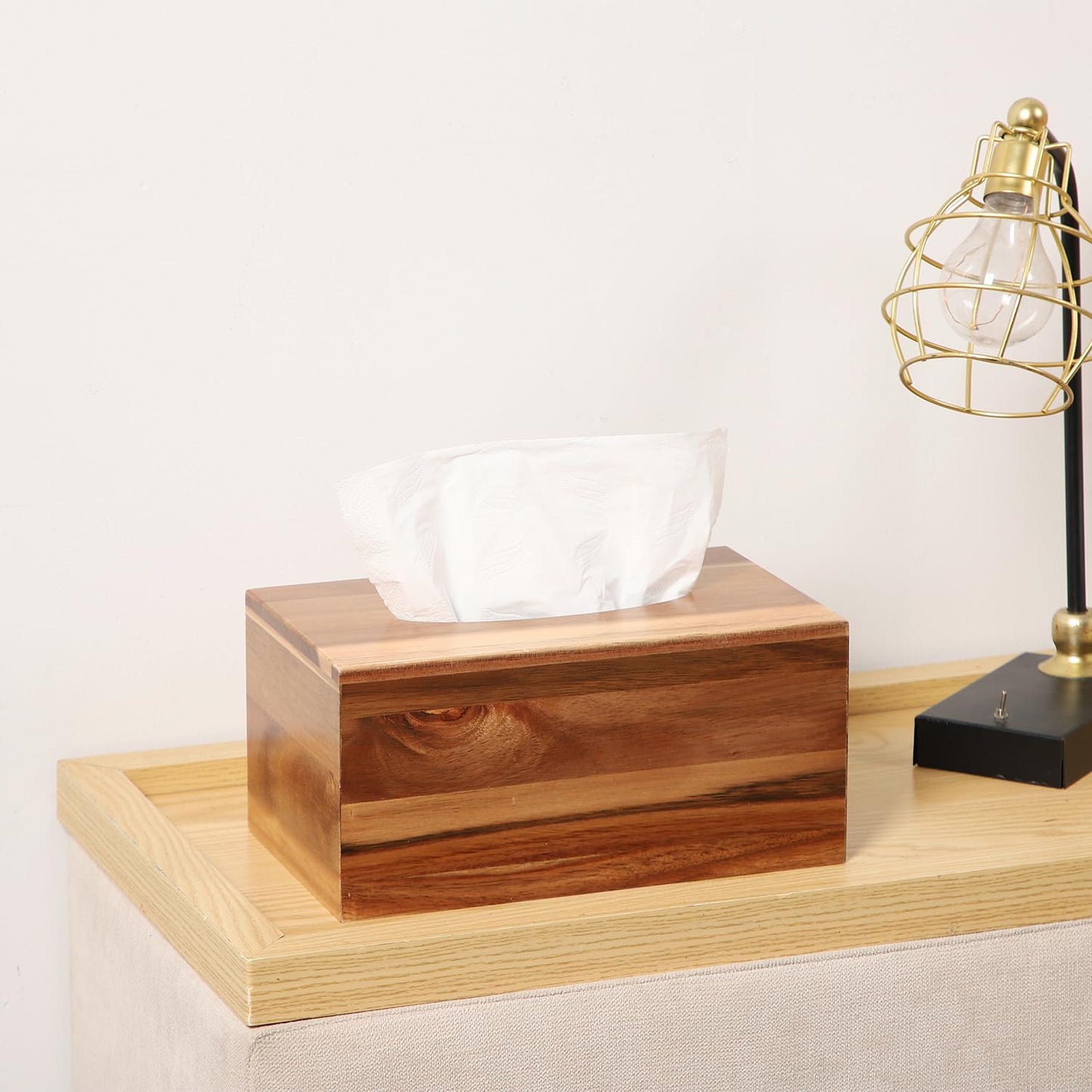 CATORY Tissue Box Cover, Acacia Wood Tissue Box Cover Rectangle, Tissue Box Holder Rectangular Covers Your Tissues, Decorative Tissue Box Cover with Slide-Out Bottom