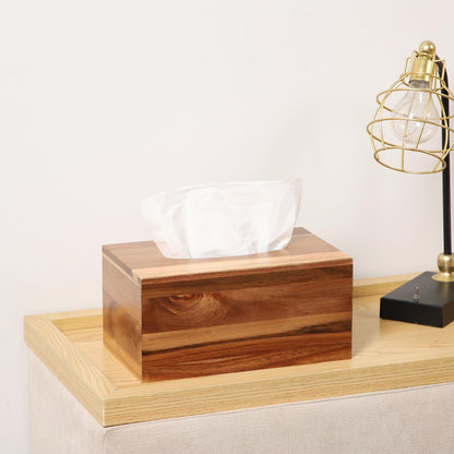 CATORY Tissue Box Cover, Acacia Wood Tissue Box Cover Rectangle, Tissue Box Holder Rectangular Covers Your Tissues, Decorative Tissue Box Cover with Slide-Out Bottom