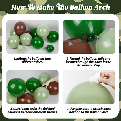 137pcs Camo Balloon Arch Garland Kit, Dark Green and Brown Balloon Arch Kit with Brown Sage Green Black Foil Balloons for Jungle Hunting Camo Birthday Party Decorations