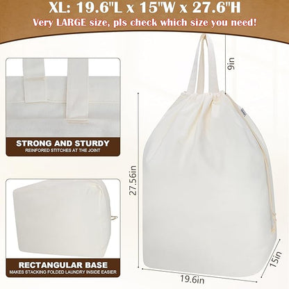 Canvas Laundry Bags with Handles & Rectangular Base, Washable Canvas Drawstring