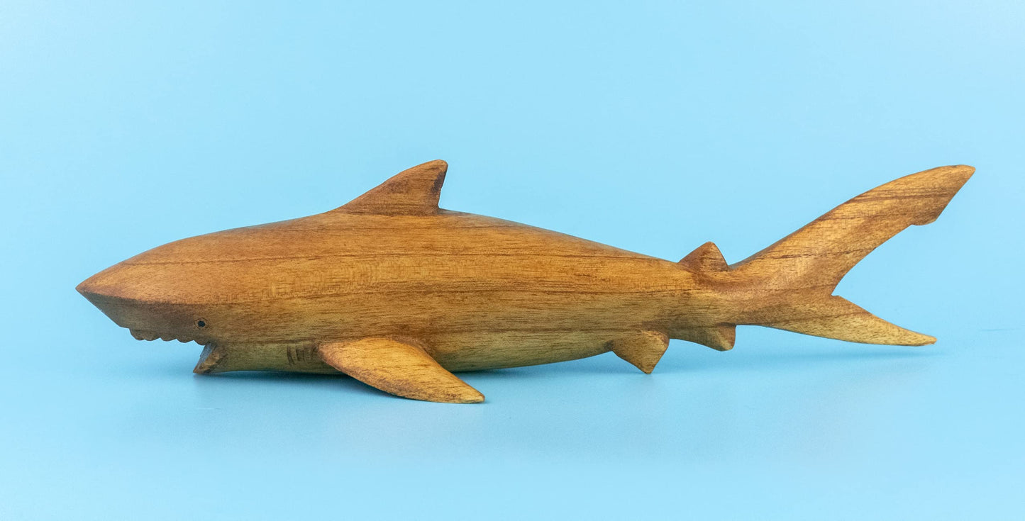 G6 Collection Wooden Hand Carved Shark Statue Sculpture Wood Decorative Home Decor Accent Figurine Handcrafted Handmade Seaside Tropical Nautical Ocean Coastal Decoration Shark (16" Long)