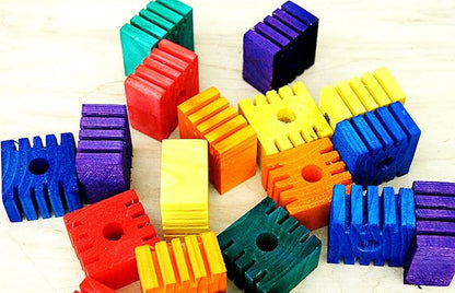 Parrot Bird Toy Parts Supply 18 Wooden Grooved Colored Blocks Cockatoo Mini Macaw Multicolor