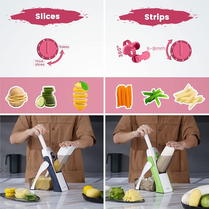 SupMaKin Safe Mandoline Slicer for Kitchen, Vegetable Food Potato Chip Slicer Maual Adjustable Thickness, Chopping Artifact Fast Veggie Salad Chopper Cook Meal Prep