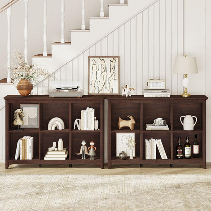 BON AUGURE 6 Cube Storage Organizer Book Shelf, Horizontal Bookshelf with Round Corners, Rustic Low Wooden Bookcase for Living Room, Bedroom, Office - Brown Cherry, 43" Wide