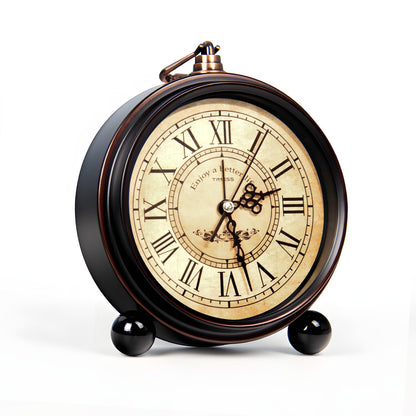 TIMESS Vintage Analog Alarm Clock, 4.3" Silent Non-Ticking Quartz Desk Clock with Roman Numerals, Battery Operated Table Clock for Bedroom, Living Room, Office, or Gift (White)