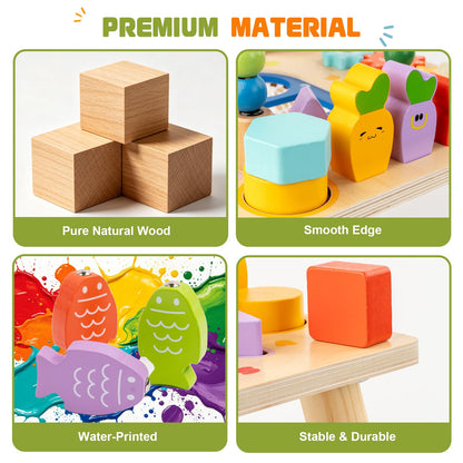 SJSYCSE Baby Activity Table for 1 Year Old, Wooden Sensory Table Activity Center with Bead Maze with Shape Sorter Fishing Game, 8 in 1 Learning Toys for Baby 12+ Months Boys Girls Gifts