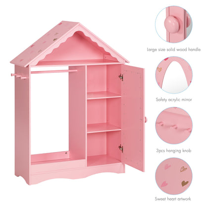 UTEX Kids Dress Up Storage with Mirror, Kids Wardrobe Closet, Dress Up Armoire for Little Girls, Open Hanging Costume Organizer with Storage Cabinet for Kids Room, Playroom