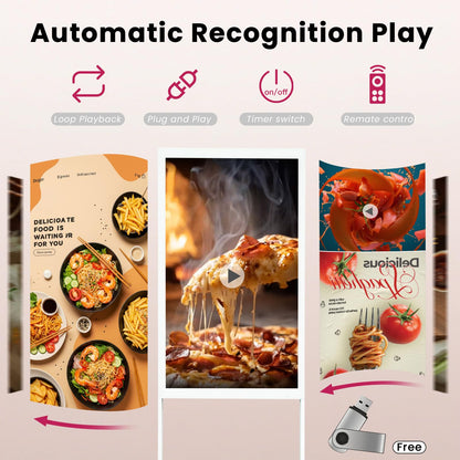 KEINONE 43" Digital Signage Display, 4K LCD Indoor Digital Signage Kiosk, Commercial Indoor Digital Signage, Floor Standing Advertising Player, USB WiFi Bluetooth Input, 4+32GB, Android 14.0 White