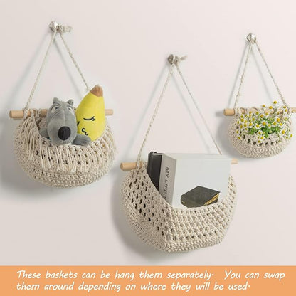 Hanging Fruit Basket, 3 Tier Over The Door Organizer, Handmade Woven Cotton