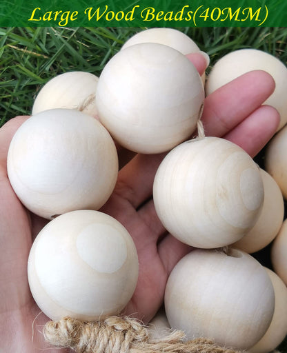 TBFYS 1.6IN(40MM) Wood Beads for Crafts, Extra Large Wooden Balls Bead Unfinished Wood Spacer Beads with Large Holes for Macrame Farmhouse Country Garland Decor（20PCS）