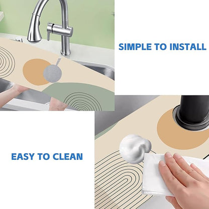 Abstract Minimalistic Geometric Kitchen Sink Splash Guard Mat Absorbent Fast