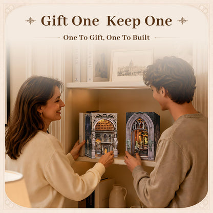 MiniCity 2 Pack DIY Book Nook Kits for Adults,3D Miniature House Dollhouse with LED, Wooden Bookshelf Insert Booknook,Gifts for Family Friends