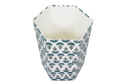 Generic 3.3 Gallon Cotton Hand Block Printed Paper Waste Basket |Small Decorative Trash Can for Housewarming Gifts in Living Room, Bedroom, Bathroom | Eco-Friendly, Plastic-Free (1, GREEN WHITE)