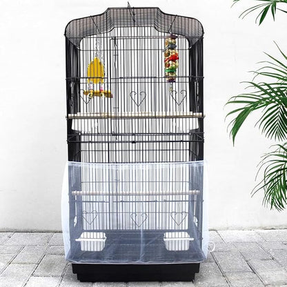 ZMD Bird Cage Seed Catcher, Large Birdcage Cover Adjustable Airy Nylon Mesh Net Birdcage Cover Skirt with Drawstring Seed Guard for Parrot Lovebirds Finches, White