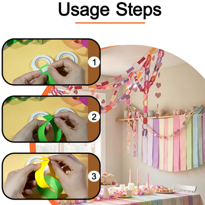 Paper Chain Garland Kit, 600 Sheets 7.9 Inch Precut Paper Strips for DIY Rainbow Chain, Construction Paper Crafts for Birthday Party Wedding Shower Decor, with Double Sided Tape (Macaron)