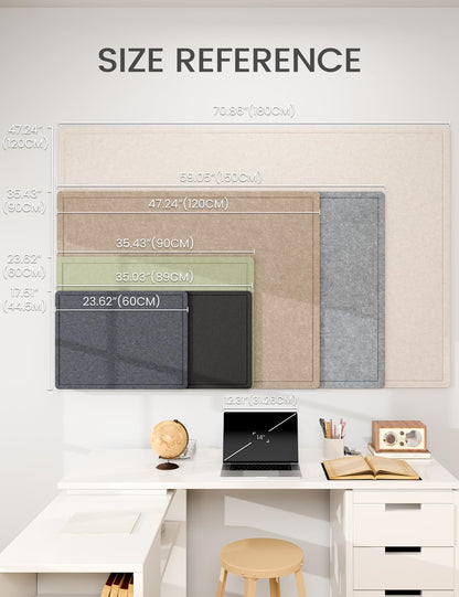 Fluxynara Bulletin Board,35.4" x 23.6" Cork Board Alternative with 12 Safe Removable Adhesive Tabs, Foldable Felt Pin Board for Home Office, Classroom, Bedroom,Entryway for Walls—Black