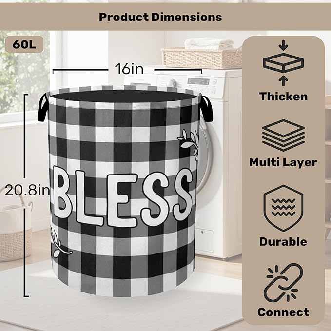 Checkered Bless Laundry Basket, Waterproof Fabric Storage Basket