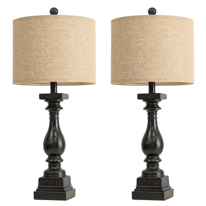 BOBOMOMO 27" Farmhouse Black Table Lamp Set of 2 with USB A+C for Bedroom Living Room Vintage Rustic Traditional Nightstand Bedside Lamps Retro Side Table Lamps (Blubs not Included)