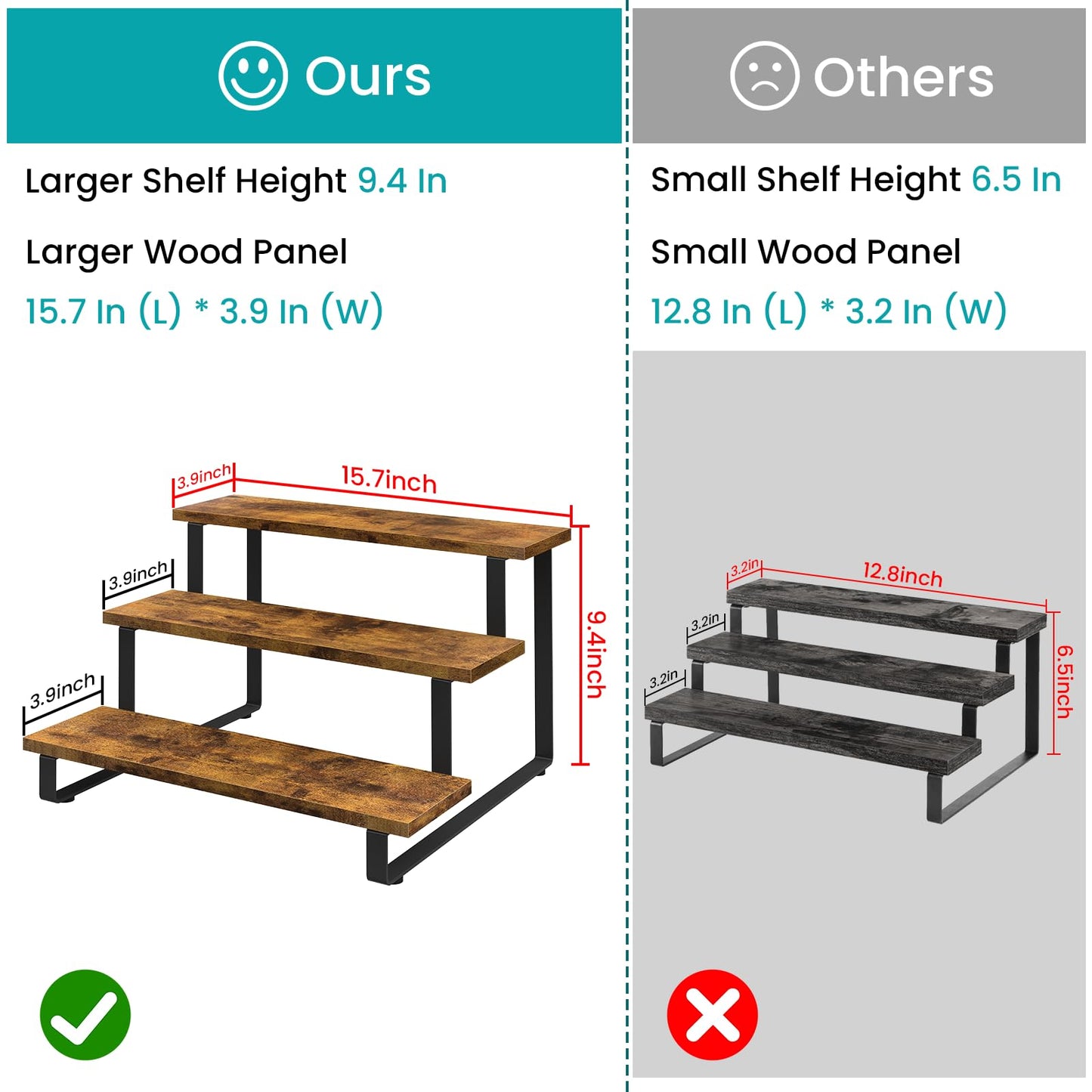ELITEROO 3 Tier Straight Display Shelf, Portable Wood Retail Cupcake Dessert Stand Display Table, 3 Step Collectible Riser Stand, Tabletop Vendor Display Shelves Rack, Craft Show Countertop Risers
