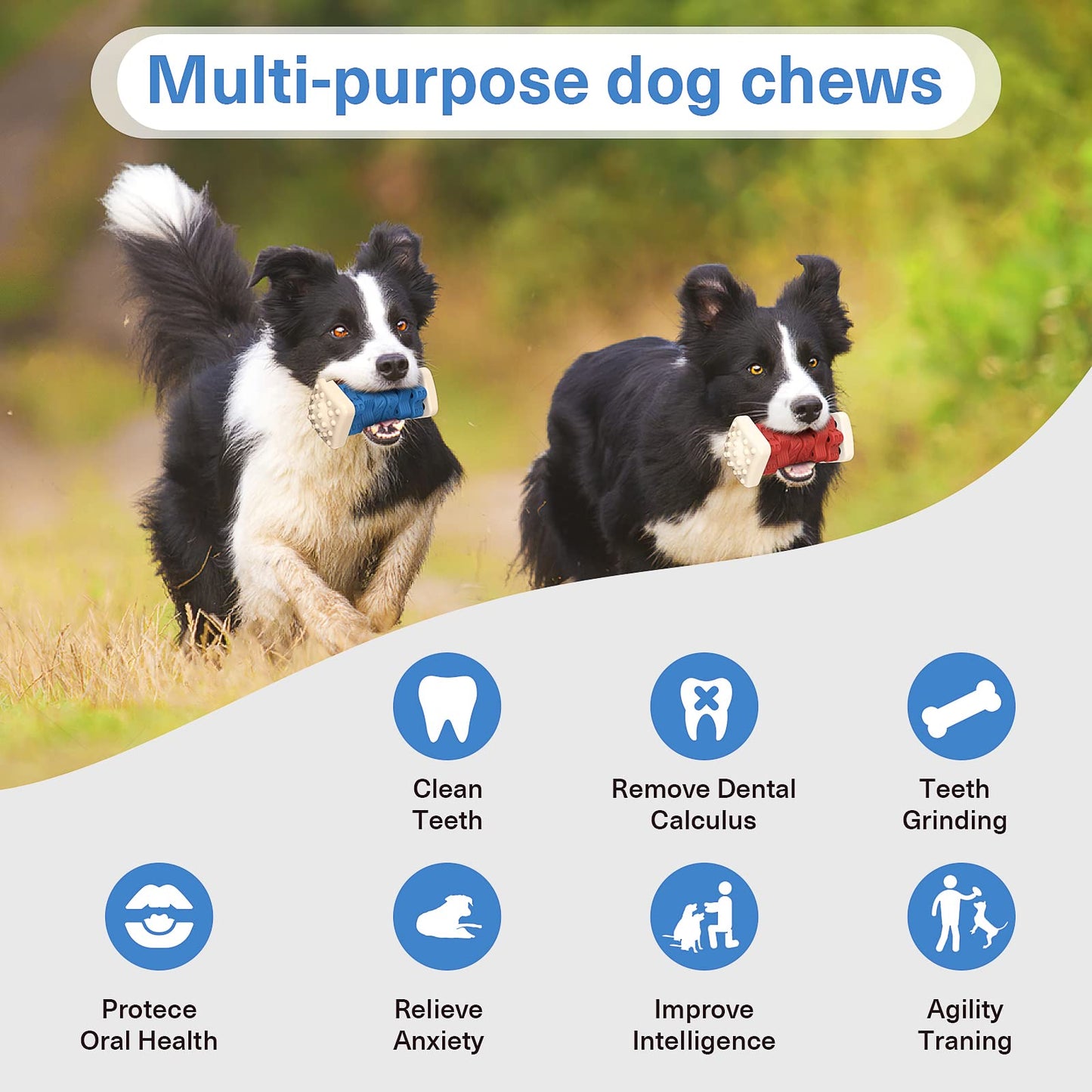 AOZOOM Dog Toys for Aggressive Chewers, Tough Dog Chew Toys, with Beef Flavor, Safe Rubber Indestructible, for Large Medium Small Dogs - Blue