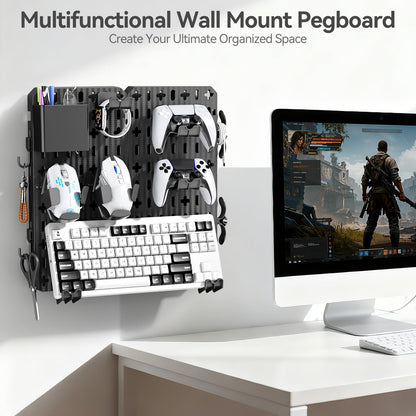 KDD Keyboard and Mouse Display Stand Holder, Wall Mount Office Organization Pegboard Combination Kit with Pen holder, Hooks, Headset & Controller Stand for Office & Home Hanging Organizer Storage
