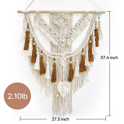 lokeisna Macrame Wall Hanging, Woven Tapestry Beige & Dusty Rose Handmade Craft Macrame Wall Room Decor, Gallery & Nursery, Size 37.4” Lx27.5” W