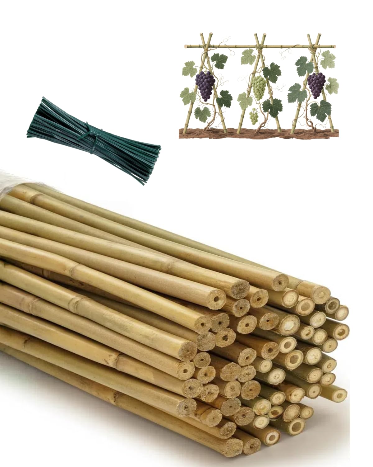 Moromyse 60 Pack Bamboo Stakes for Plant 5 Feet (58inch) with Twist Ties Bamboo Sticks Plant Support Garden Stakes Poles for Tomatoes Cucumber Grapes Pole Beans Trees Potted Dahlia Flowers