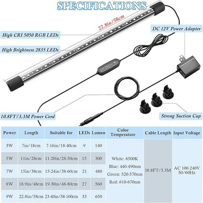 FEDOUR 22.8in Submersible Aquarium LED Light, 24/7 Mode Aquarium Lights with Full Spectrum RGBW LEDs, IP68 Waterproof Fish Tank Light with Dimming, Timming and Color Adjustable