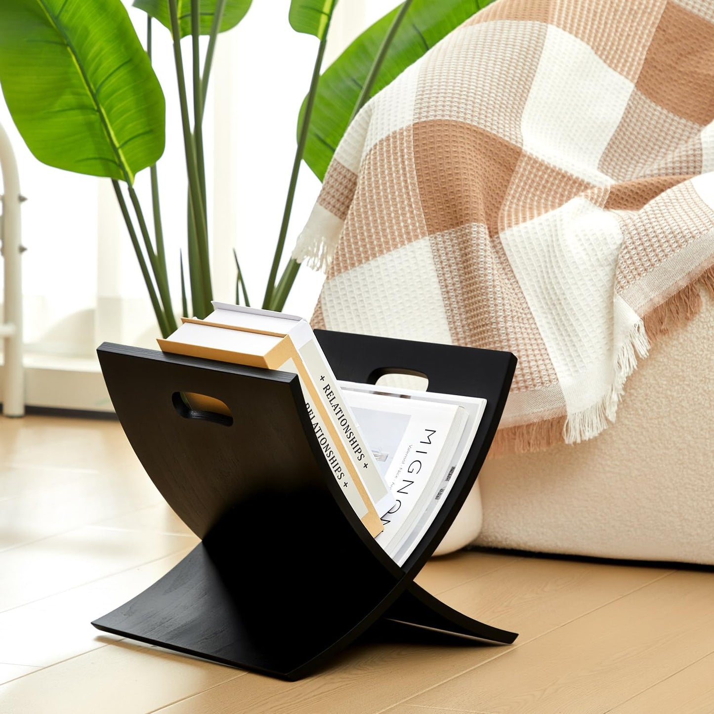AceOrbit Black Freestanding Wooden Magazine Rack Vertical Floor Magazine Display Bathroom Newspaper Holder Stand for Home, Bathroom, Office, Bedroom, Living Room