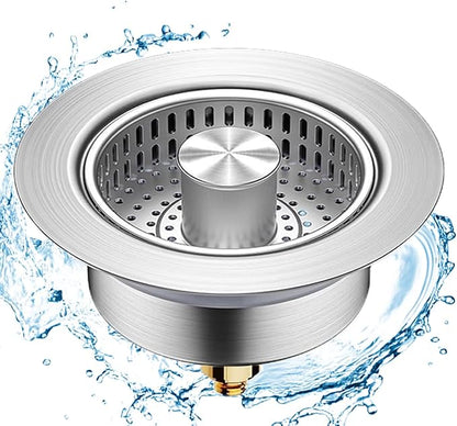 3 in 1 Kitchen Sink Drain Strainer, Universal Stainless Steel Kitchen Sink