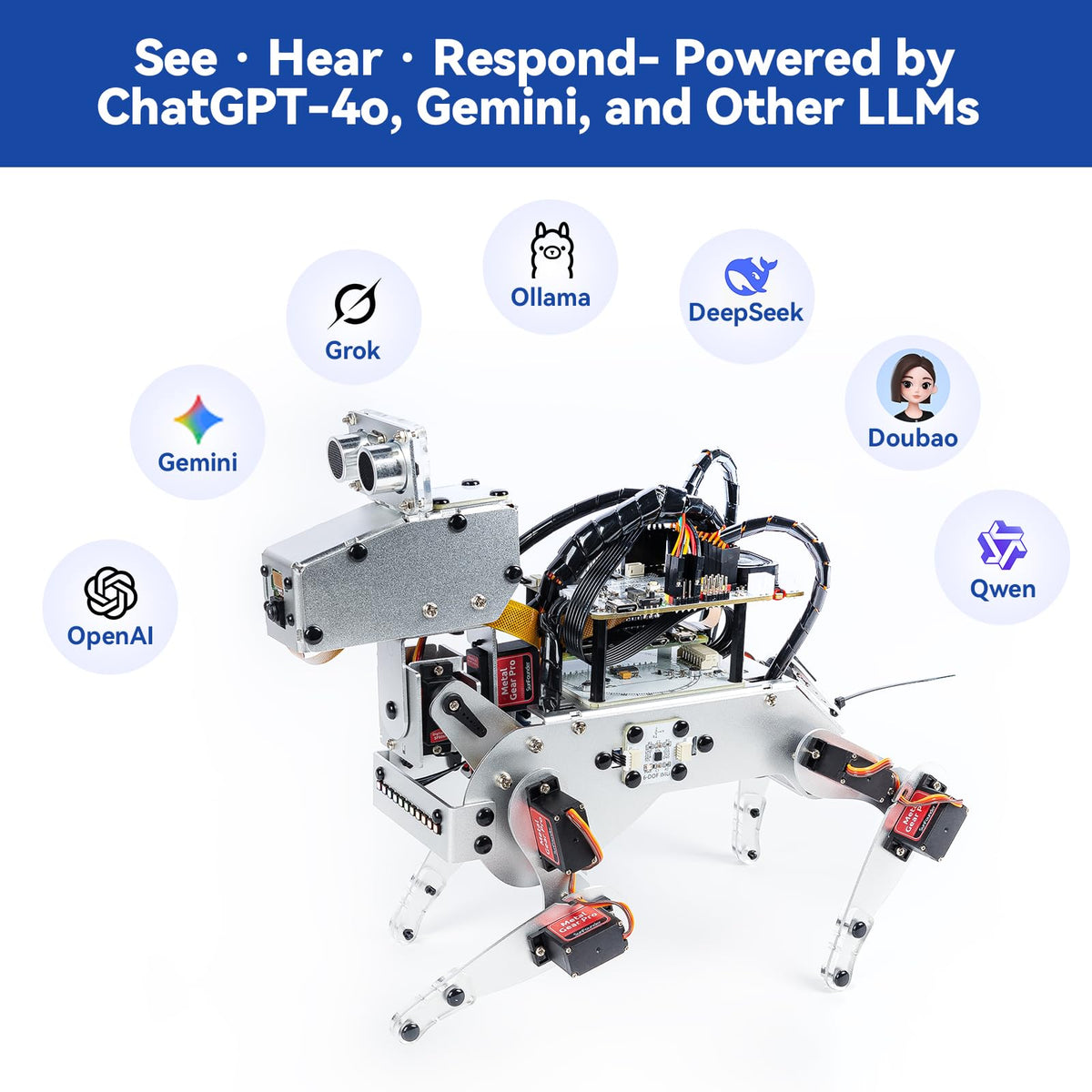 SunFounder AI Robot Kit with Raspberry Pi Zero 2 W+32G TF Card, ChatGPT-4o Enabled with Voice Command & Video Recognition, App Control, FPV, 12 Servos, Gyroscope, Camera, Mic