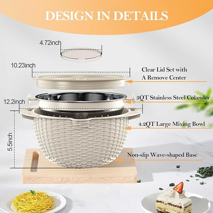 4-1 Colander with Bowl Set, Food Strainers and Colanders, Fruit Washing Bowl