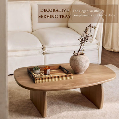 Cathyeen Acacia Wood Decorative Serving Tray with Handles, 16.7" x 12.8" Large Wooden Ottoman Tray for Living Room, Coffee Table Tray Decor for Food, Dinner, Tea or Breakfast in Bed (Natural)
