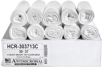Aluf Plastics HCR-303713C High Density Star Sealed Coreless Roll Bags, 30 gal