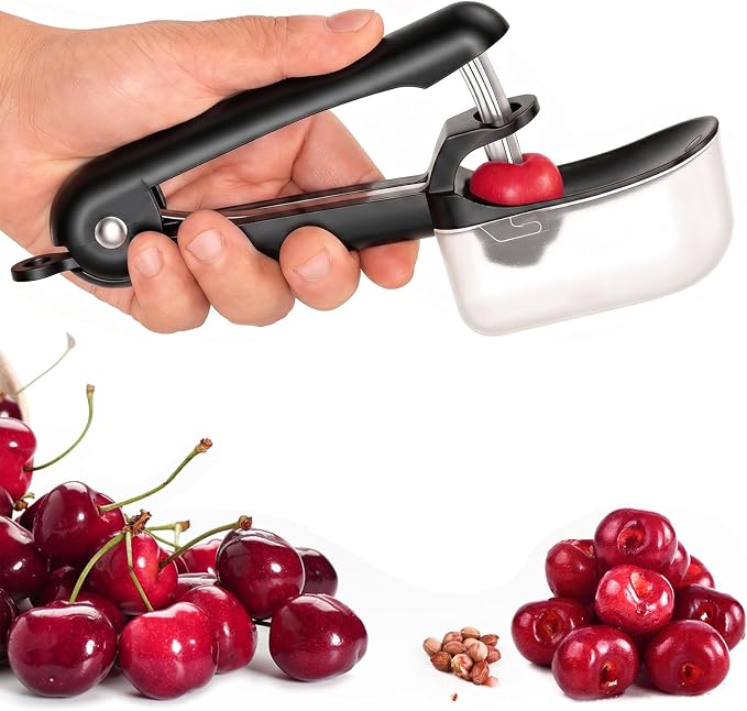 Cherry Pitter Tool Cherries Pitter Stainless Steel Rod for Making Cherry Jam with Lock Design(Black)