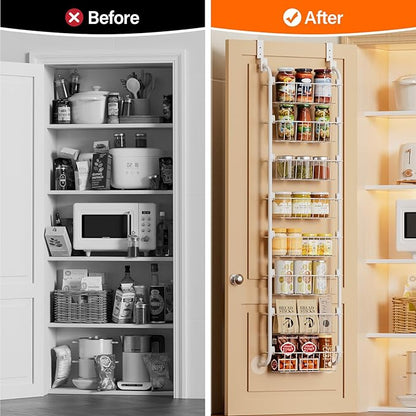 Delamu Narrow Over The Door Pantry Organizer, 8-Tier Metal Pantry Door
