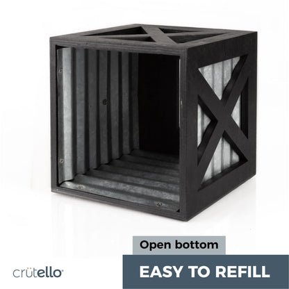 Crutello Wooden X Frame Tissue Box Cover with Galvanized Siding Backing- Rustic Farmhouse Black Wood Tissue Holder