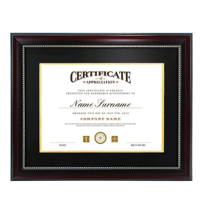 GraduatePro 8.5x11 Diploma Frame with Black Over Gold Mat or Display 11x14 Document without Mat, CPA License Frame, UV Protection Acrylic, Mahogany with Gold Beads