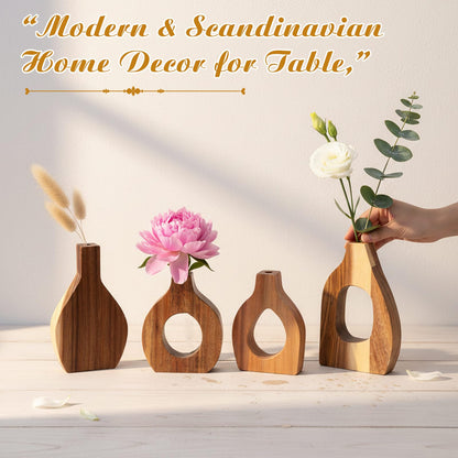 Blulu Set of 12 Small Wooden Vases Bulk for Centerpiece Mini Acacia Wood Vase for Faux Flowers Housewarming Gift Boho Minimalist Home Decor for Kitchen Table Living Room(Natural)